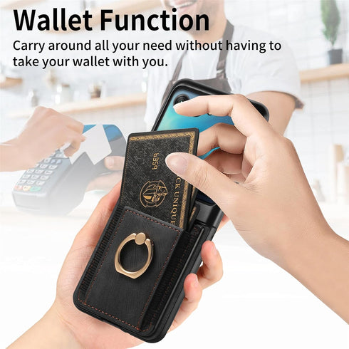 Asuwish Compatible with Motorola Razr Plus 2023 Razr+ Wallet Case and Card Slot Magnetic Back Protective Case Metal Ring Holder Stand Kickstand Ce...