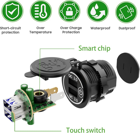 10L0L Universal Quick Charge 3.0 Dual USB Charger Socket for Car Truck Golf Cart UTV ATV Boat, Waterproof USB Charging Port, 12V Input......