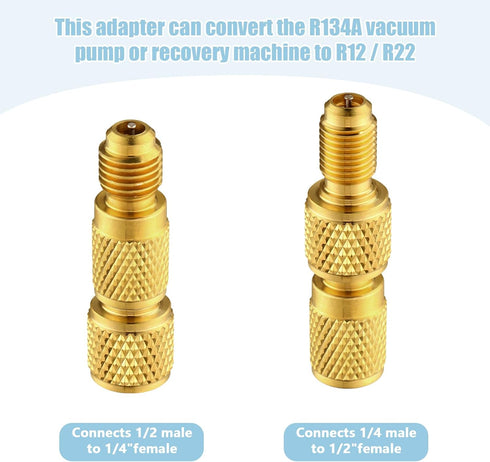 15 Pcs R134a Refrigerant Tank Adapters 1/4" to 1/2" R134a 1/2" to 1/4" Brass Adapter Connector R134a Adapter with Valve Core Washer Gasket Valve C...