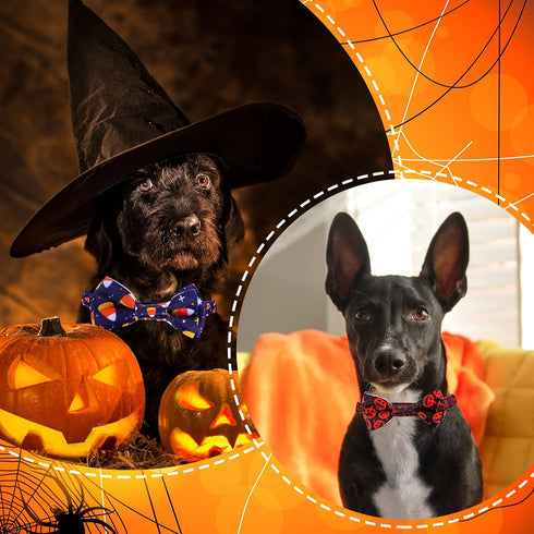4 Pcs Halloween Dog Collar with Bow Tie Adjustable Basic Dog Collars Soft Comfortable Halloween Dog Cat Collar with Plastic Buckle for Puppy Small...