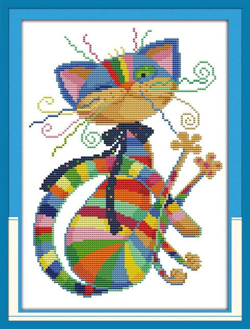 Maydear Cross Stitch kits Stamped Full Range of Embroidery Starter kits for Beginners DIY 11CT 3 Strands - Colorful cat 13×17(inch)...