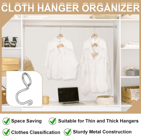 Sosation 45 Pcs Clothes Hanger Connector Hooks Metal Hanger Extender Hooks Mini Cascading Hanger Hook Metal Outfit Hanger Extender Clips for Velve...