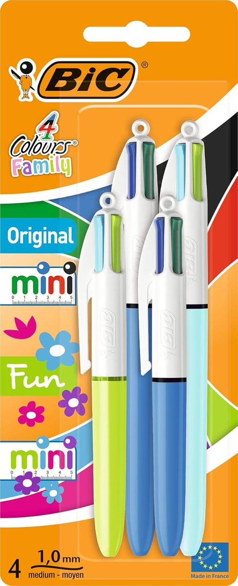 Bic 4 Colours Family Pen Pack of Retractable Ballpoint Pens with Four Ink Colours, Set of 4 (2 Mini, 2 Original)......
