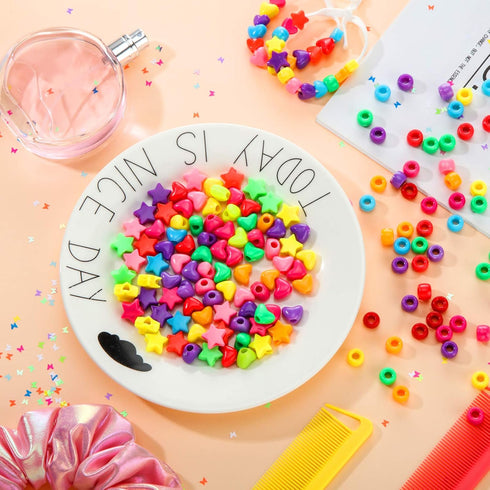 Hicarer Hearts Pony Beads Star Beads Large Hole Multi Color Acrylic Bracelet Kawaii Rainbow Necklace for Christmas Valentine's Jewelry Making Craf...