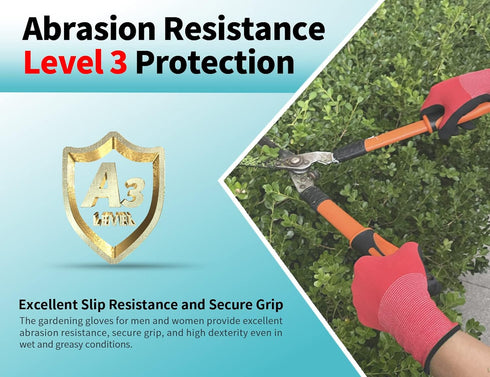 Nitrile Coated Garden Gloves for Women and Men, Red, Small...