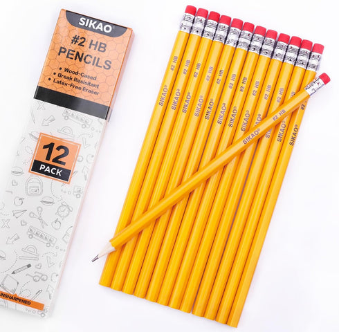 Pencils 12Pack Pencils #2, Number 2 Pencils Bulk, Wood Pencils for Kids Sketching Drawing, Yellow HB No 2 Pencils with Erasers, Classroom Must Hav...