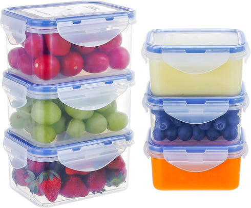 KIGI [6 Pack 6.1OZ/17OZ Mixed Size Airtight Plastic Food Storage Containers Set, Rectangular Small Storage Boxes, Microwave, Freezer and Dishwashe...