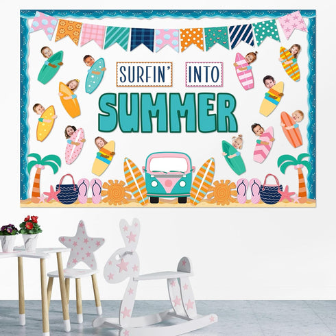 Summer Classroom Bulletin Board Decoration Set Summer Surfboard Surfing Bulletin Board Surfing Into Summer Cutouts Summer Hawaiian Ocean Beach Bul...