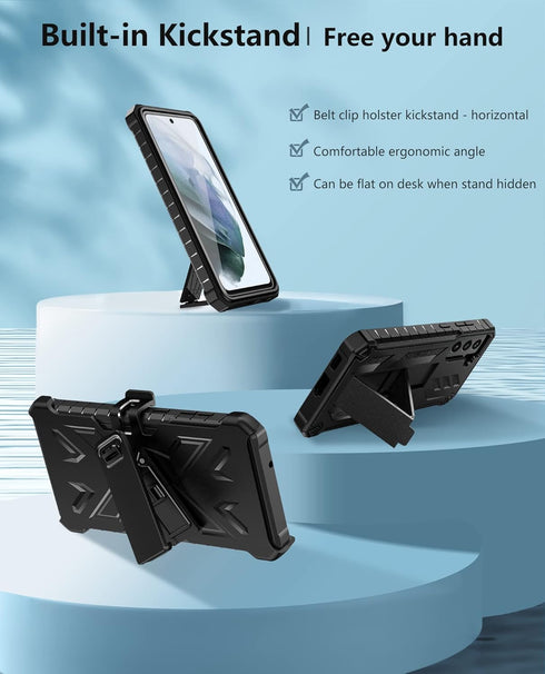 WTYOO for Samsung Galaxy S21 FE Case: Rugged Durable Armor Shell with Kickstand & Holster | Shockproof Protector Heavy Duty Military Grade Protect...