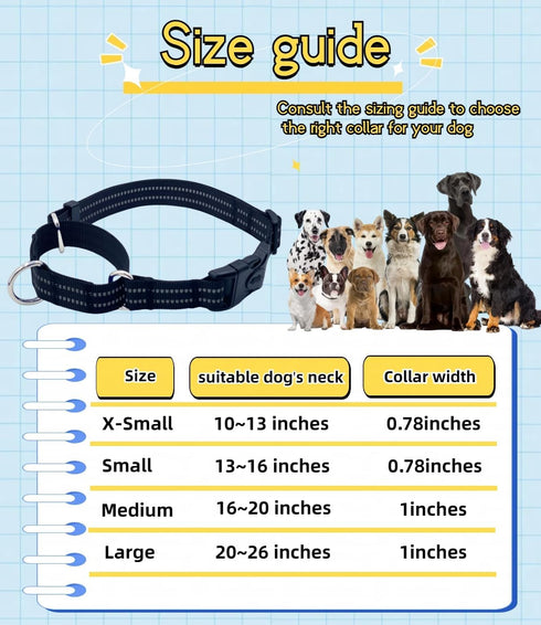 Martingale Dog Collars with Quick Release Buckle, Heavy Duty Nylon Reflective Dog Collar, NO Pull Walking Training Collar for Large, Medium, Small...