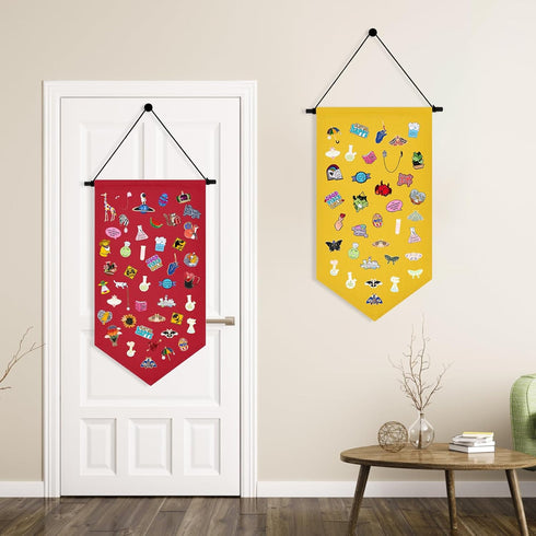 Kunyeah Wall Hanging Brooch Organizer Storage Case Colorful Canvas Pin Board Stand Enamel Pin Badge Hanging Holder Display Banner Earrings Collect...