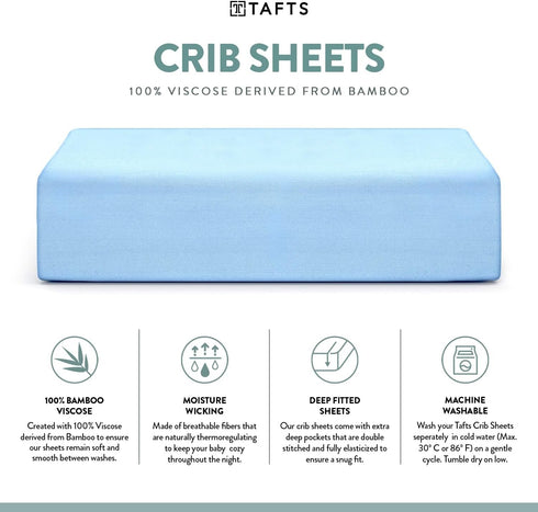 Tafts Crib Sheets, 100% Viscose derived from Bamboo Fitted, Girls, Boys & Unisex, 8 Inch Deep Pocket, Standard Crib & Toddler Mattress, Cooling, S...