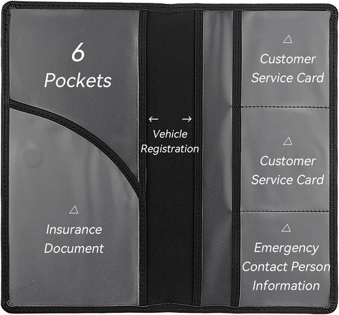 Car Registration and Insurance Holder, Premium Pu Leather Vehicle Glove Box Organizer - for Driver License, Cards & Essential Documents (L-Black)...