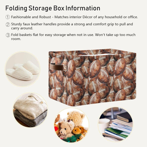 Football Rectangular Storage Basket Organizer Bin Shelf Baskets For Home Office Dorm...