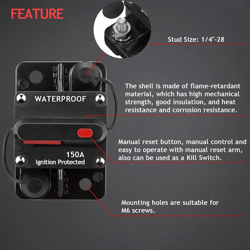 3 Pack Car Audio 150 Amp Resettable Fuse Circuit Breaker Car Protect for Audio System Fuse 12-48V DC for Car Audio Amps Overload Protection Fuse...