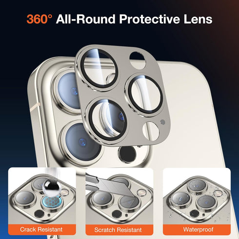 2 Pack Camera Lens Protector for iPhone 15 Pro Max/iPhone 15 Pro, Titanium Alloy Glass Camera Cover Screen, Anti-drop, Case Friendly ? (Golden, 15...