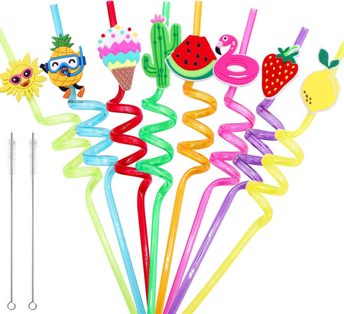 Summer Reusable Drinking Straws 24 Packs Pool Party Decorations Beach Fruit Party Favors Hawaiian Tropical Straws Goodie Bag Gifts for Birthday Pa...