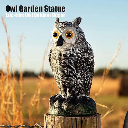 SolisConvene Fake Owl Garden Statue Fake, Owl Scarecrow Sculpture to Frighten Birds, Plastic Owls Devices to Scare Birds Away for Outdoor Decor,Ho...