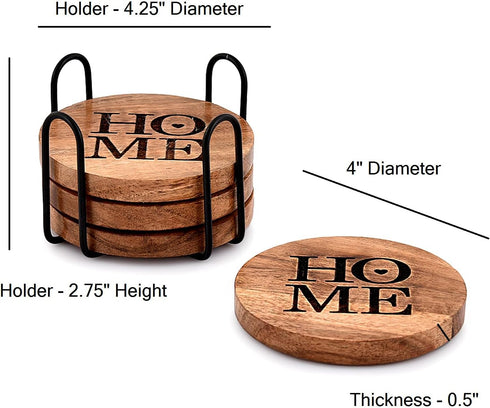 Coaster Iron & Acacia Wood Coasters for Drinks with Iron Holder Stand for Countertop and Surfaces from Water Marks or Damage (4" x 4" x 0.5")...