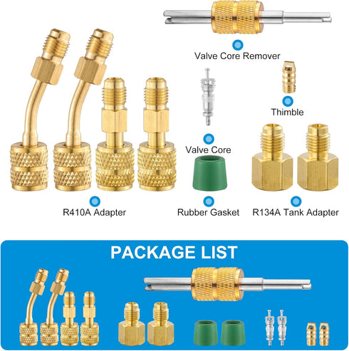 R410A Mini Split Adapters, R410A Charging Vacuum Port Connector with 5/16" Female to 1/4" Male and R134A Refrigerant Tank Adapter for HVAC Refrige...