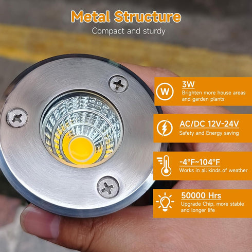 Warm White Low Voltage Landscape Lights LED Well Lights 3W 12V-24V in Ground Lights IP67 Waterproof Low Voltage Landscape Lighting Floor Driveway ...