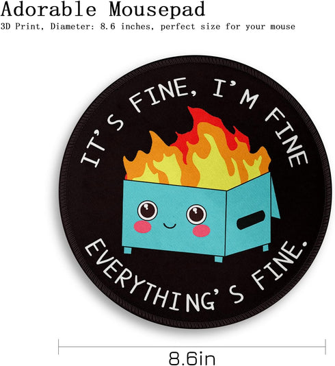 Dumpster on Fire Round Mouse Pad 8.6 x 8.6 Inch, Cute Funny Mousepad for Laptop Gaming, Stitched Edge Non-Slip Rubber Base, Home Office Decor Desk...