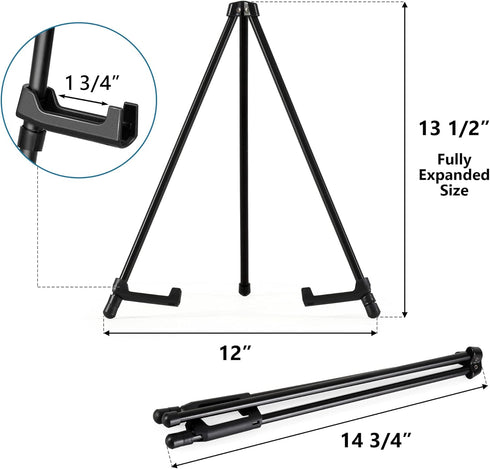 14" High Tabletop Instant Display Easel - Black Steel Small Desktop Easel Stand with Adjustable Holders for Paintings, Posters and Store Signs(1 P...