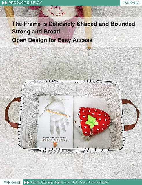 FANKANG Storage Basket,Nursery Hamper Canvas Laundry Basket Foldable with Waterproof PE Coating Storage, Office, Bedroom, Clothes,Toys (L, REC-Dia...