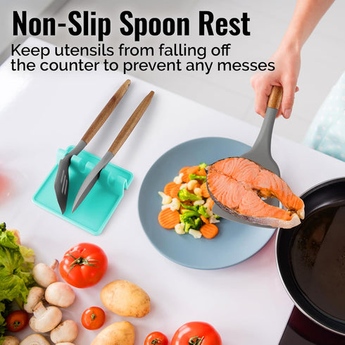 Zulay Kitchen Silicone Utensil Rest with Drip Pad for Multiple Utensils - BPA-Free, Heat-Resistant Spoon Rest & Spoon Holder for Stove Top - Kitch...