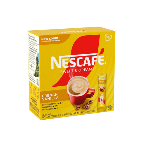 NESCAFE Sweet & Creamy French Vanilla, Instant Coffee 1 Box of 18 Sachets,19g Per Sachet {Imported from Canada}...