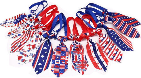 4th of July Dog Ties, 12pcs Independence Day Blue and Red Samll Dog Collar Neck Ties, Handmade Patriotic Day Dog Ties for Small Dogs, Pet Dog Ties...