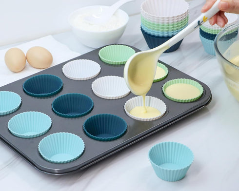 Silicone Baking Muffin Cups 12 Pack, Reusable Cupcake Liners Cake Molds, BPA Free, Dishwasher Safe(White, Green, Navy, Dusty Blue)...