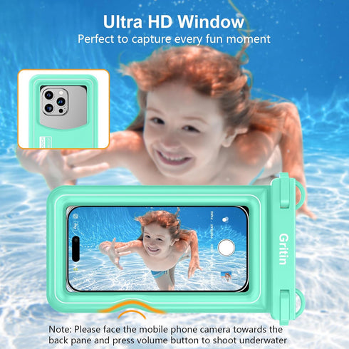Gritin Waterproof Phone Pouch, IP68 Floating Waterproof Phone Case Bag for Swimming, Adjustable Lanyard Underwater Phone Dry Bag for iPhone 15 14 ...