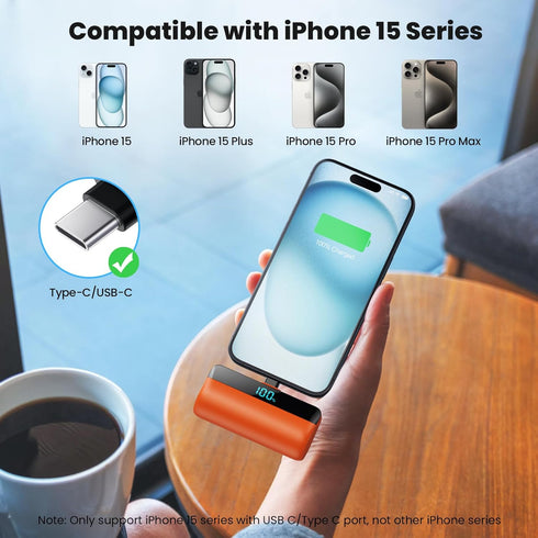 Mini Portable Charger with USB-C Connector 5200mAh,Compact LCD Display Power Bank,Cute Battery Pack Compatible with iPhone 15/15 Plus/15 Pro/15 Pr...