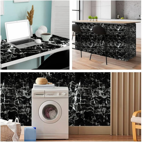 Arthome Black Marble Contact Paper,15.7"x120" Self Adhesive Wallpaper,Peel and Stick Black Paper Removable Decorative Film for Desk,Kitchen,Counte...