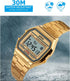 Digital Sports Watch Men's Women Water Resistant Outdoor Stainless Steel Band Electronic Square LED Back Light Classic Wristwatch Gold 1123...