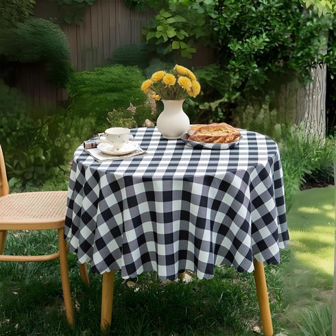 MANGATA CASA Black Gingham Round Tablecloth-Checkered Table Cloth Waterproof Kitchen & Table Linens-Polyester Buffalo Plaid Wrinkle Free Table Cov...