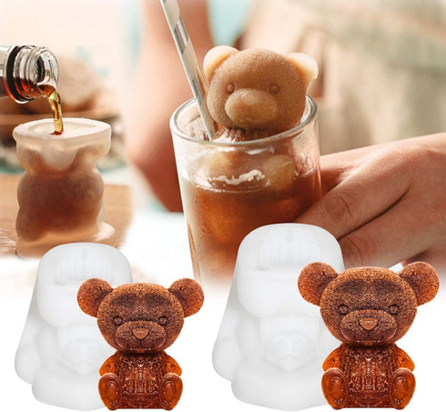Whaline 2Pcs 3D Teddy Bear Ice Silicone Molds Ice Cube Trays Mold Silicone Animal Mold Soap Candle Mold Ice Cube for Coffee Milk Tea Candy Gummy F...