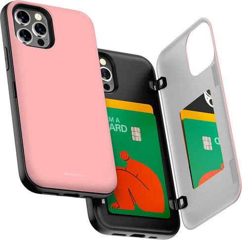 GOOSPERY for iPhone 12/12 Pro (2020) 6.1-Inch Card Holder Wallet Case, Protective Dual Layer Bumper Phone Back Cover with Hidden Mirror - Pink...
