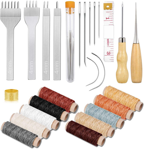 Cridoz 35 Pcs Leather Pouch Kit with Hole Punch, Sewing Tools, Waxed Thread and Large-Eye Stitching Needles for Beginner Crafting Projects...