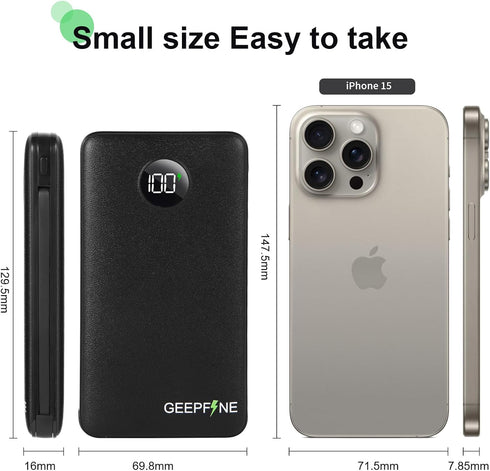 GEEPFINE Portable Charger with Built in Cable Fast Charging Power Bank 10000mah Lightweight Phone Battery Pack Portable Charger PD20W QC22.5W Port...