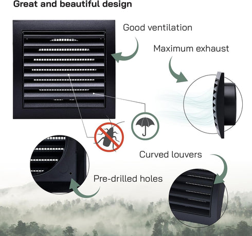 Vent Systems 4'' Inch Anthracite Pack of 2 Louvered Air Vent Covers and Bathroom Exhaust Vents, Dryer Vent Cover Keeps Out Insects, Birds and Rode...