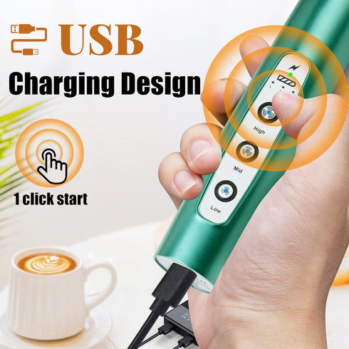 Green Milk Frother Wand for Coffee, Frother Handheld with Stand Rechargeable Electric Whisk with 3 Heads 3 Speeds Drink Mixer Coffee Frother Foam ...