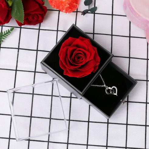 Childom Preserved Rose Birthday Gifts for Women,Red Preserved Flowers Christmas Rose Gifts for Women,Fresh Real Rose Flower with Necklace I Love Y...