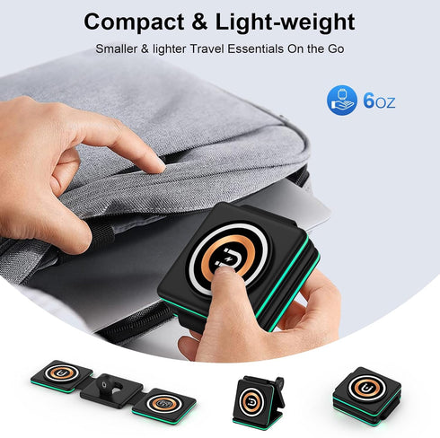 3 in 1 Wireless Charging Station with 20W USB C Power Adapter for iPhone 15/14/13 Series,Magnetic Mag-Safe Foldable Travel Charger Stand Pad for M...