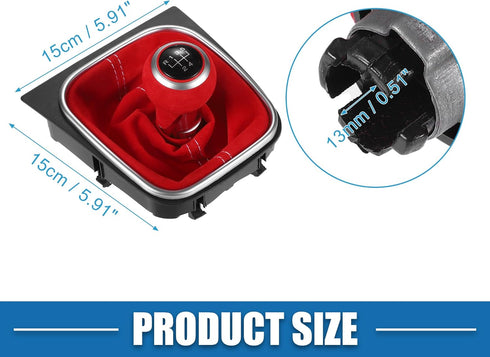 5 Speed Car Manual Gear Shift Knob Boot for Volkswagen Golf MK7 2013-2018 Red...