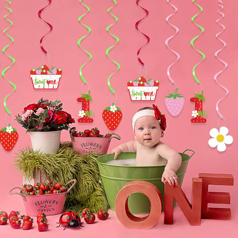 Strawberry 1st Birthday Party Hanging Swirls Decor, Fruit Strawberry Party Hanging Streamers for Strawberry Sweet One Birthday Girls Berry Sweet T...