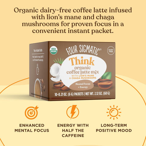 Mushroom Coffee Latte by Four Sigmatic | Daily Dose Alternative | Organic Instant Coffee Latte Mix with Lion's Mane, Chaga Mushrooms & Coconut Mil...