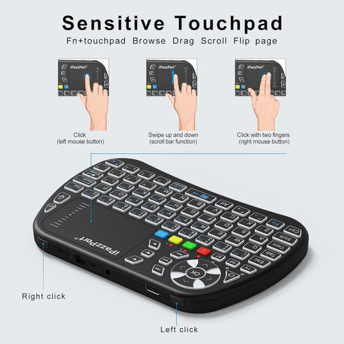 iPazzPort Small Bluetooth Keyboard with Touchpad, 2.4Ghz Mini Wireless Keypad with IR Learning, Essential Home Keypad Mouse Combo, RGB Backlight, ...