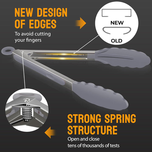 HOTEC Premium Stainless Steel Locking Kitchen Tongs with Silicon Tips, Set of 3-7", 9" and 12" (Grey)...